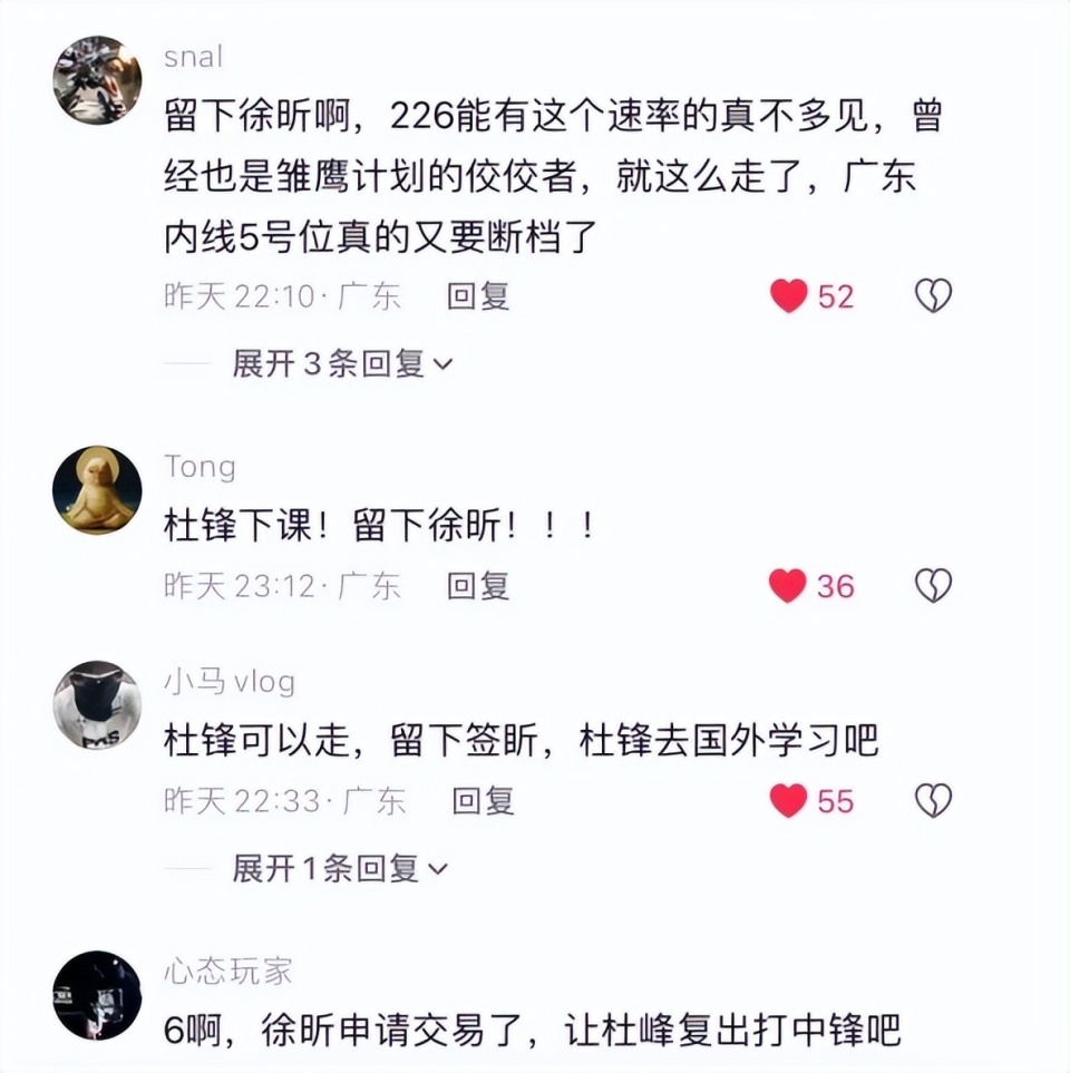 原因就不用, 徐昕对杜锋